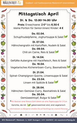 Die aktuelle Speisekarte für die laufenden zwei Wochen