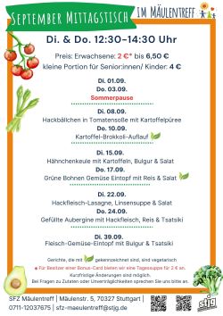 Die aktuelle Speisekarte für den laufenden Monat