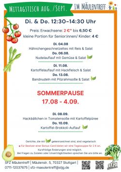 Die aktuelle Speisekarte für den laufenden Monat