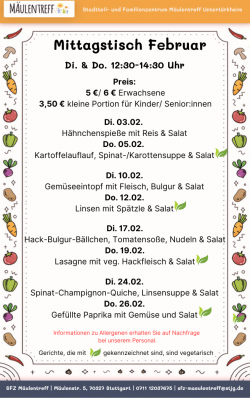 Die aktuelle Speisekarte für die laufenden zwei Wochen