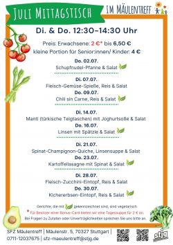 Die aktuelle Speisekarte für den laufenden Monat